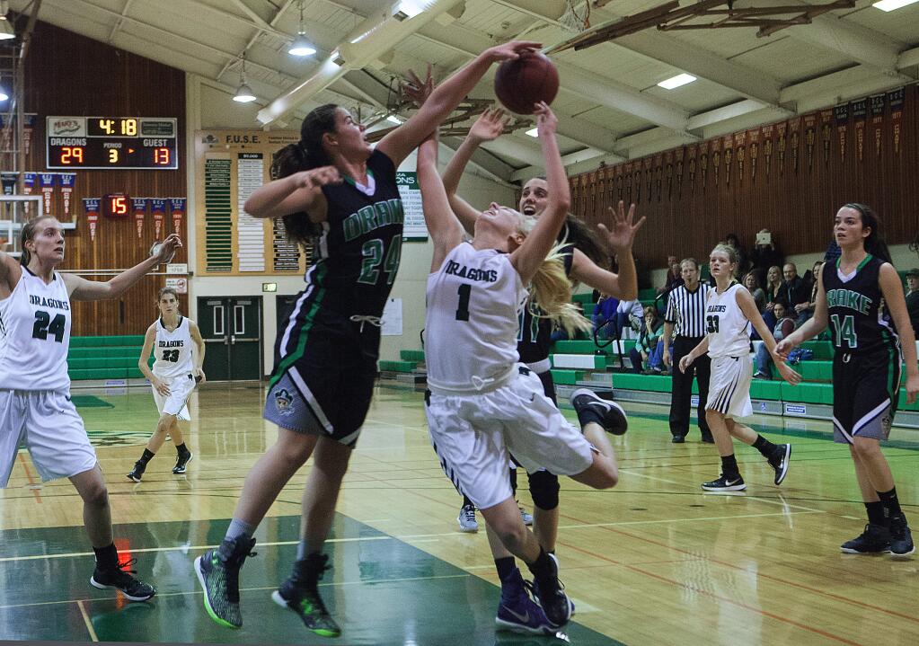 Robbi Pengelly/Index-TribuneSonoma's Sami Von Gober tries to put a shot up in a recent game. The Lady Dragons are on the road tonight and Wednesday before their home finale Friday.