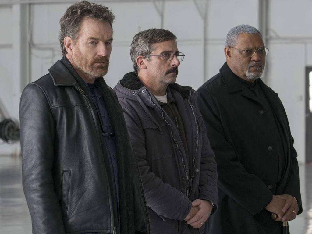 On the road again: Bryan Cranston, Steve Carrel and Laurence Fishburne star in 'Last Flag Flying,' a sequel of sorts to the 1973 hit 'The Last Detail' - both written by Sonoma's Darryl Ponicsan. (Amazon Studios)