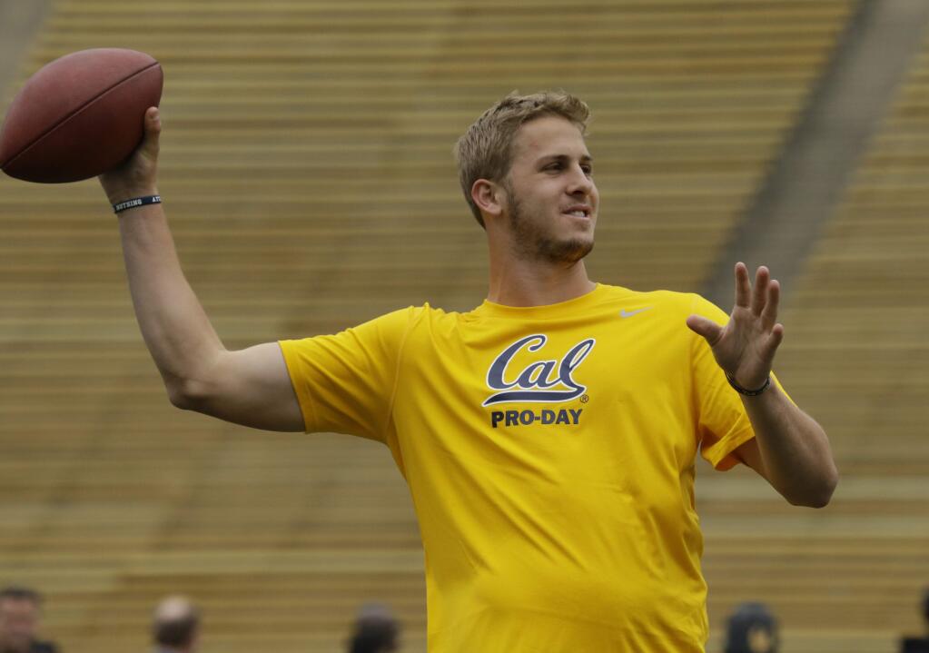 Cal quarterback Jared Goff passes during the Golden Bears' NFL Pro Day Friday, March 18, in Berkeley. (Ben Margot / Associated Press)
