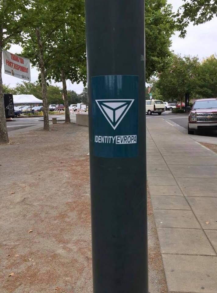 Stickers and flyers donning the logo of a white nationalist group were found on several Windsor light poles Monday, Aug. 27, 2018, prompting local police to ask for help identifying who posted them. (WINDSOR POLICE DEPARTMENT/ FACEBOOK)