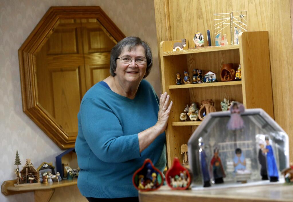 Linda Goudey displays a large collection of nativity scenes at her home in Sonoma, on Wednesday, December 13, 2017. (BETH SCHLANKER/ The Press Democrat)