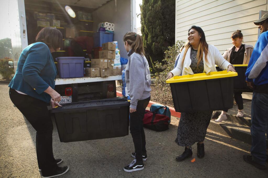 The staff and volunteers at PEP Senior Housing collected donated items for the people who were displaced by the Camp Fire in Paradise, CA. A truck was loaded full of items to be delivered to a distribution site in Chico. (CRISTINA PASCUAL/ARGUS-COURIER STAFF)