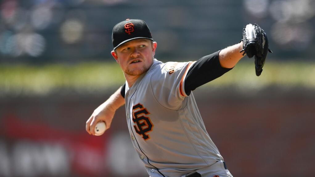 The San Francisco Giants' Logan Webb pitches against the Atlanta Braves during the first inning Sunday, Sept. 22, 2019, in Atlanta. (AP Photo/John Amis)