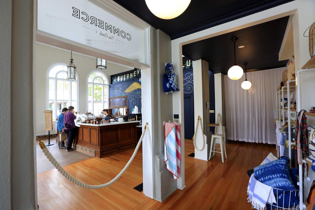 Four different businesses -- an upper-crust pie shop, gallery space, a deluxe ice creamery and a designer goods retailer -- share the remodeled Guerneville Bank Club in Guerneville. (JOHN BURGESS / The Press Democrat)