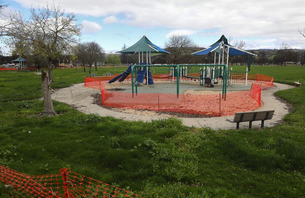 The park at Coffey Park, in Santa Rosa, will likely need to be scraped of contaminated materials, much like the surrounding home sites.(Christopher Chung/ The Press Democrat)