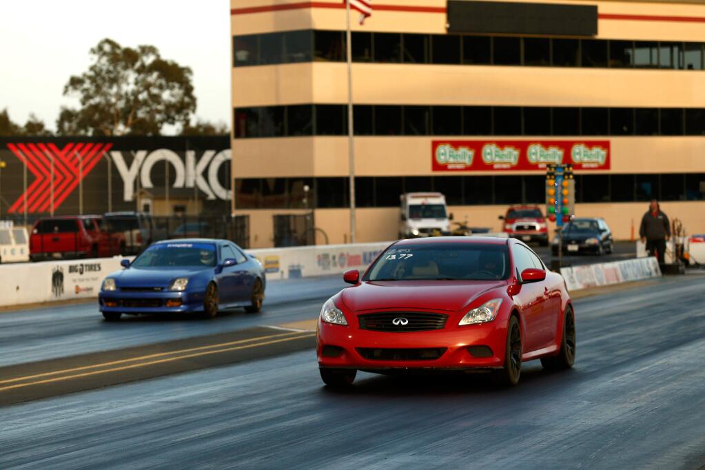 Drivers race a wide variety of cars during Wednesday Night Drags at Sonoma Raceway on Wednesday, April 13, 2016. (Alvin Jornada / The Press Democrat)