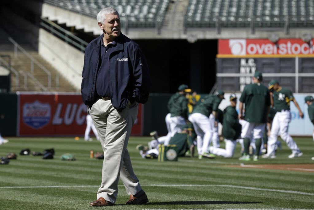 In this May 26, 2015, photo, Oakland Athletics broadcaster and former catcher Ray Fosse walks on the field before a game against the Detroit Tigers in Oakland. (Jeff Chiu / ASSOCIATED PRESS)