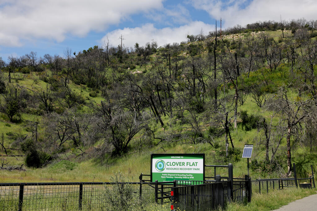 The entrance to the Clover Flat Landfill in Calistoga, Monday, April 15, 2024. (Beth Schlanker / The Press Democrat)