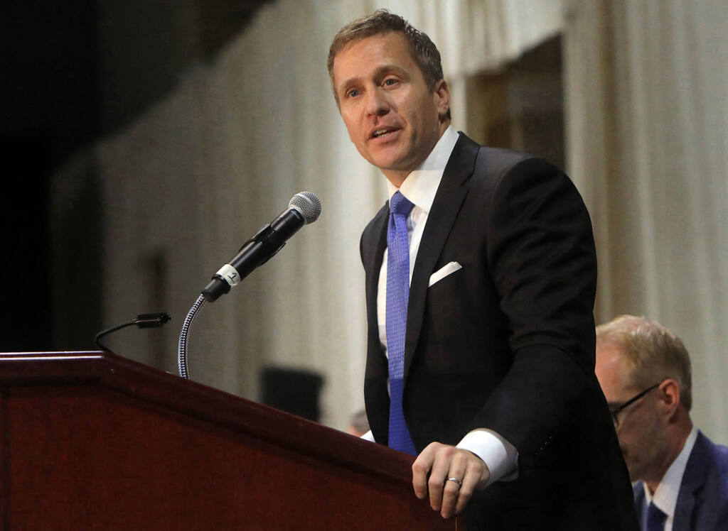 Former Missouri Gov. Eric Greitens speaks to lawmakers in 2018. He is now running for the U.S. Senate. (LAURIE SKRIVAN / St. Louis Post-Dispatch)