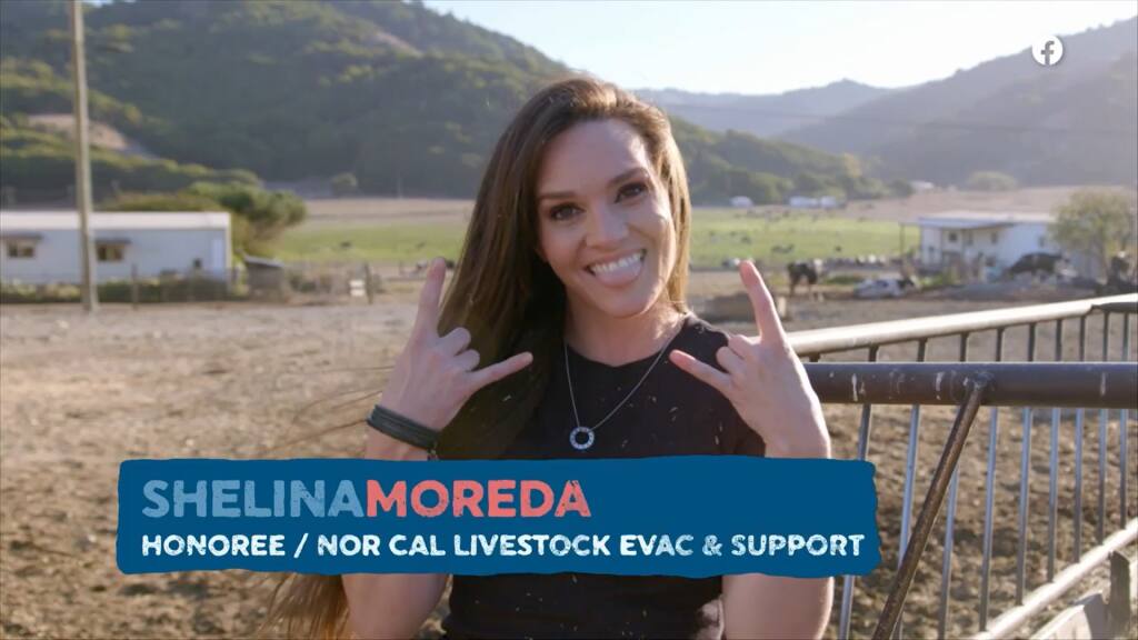 Shelina Moreda, internationally-ranked professional motorcycle racer, launched her non-profit NorcCal Livestock Evacuation, in 2017. (Screenshot www.facebook.com/ReturningTheFavor)