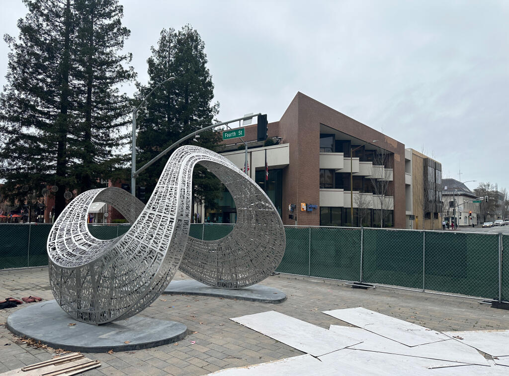 The city of Santa Rosa Public Art Program announced Wednesday that “Unum” — the stainless steel sculpture in Old Courthouse Square symbolizing unity will make its official debut Jan. 26. (The city of Santa Rosa)