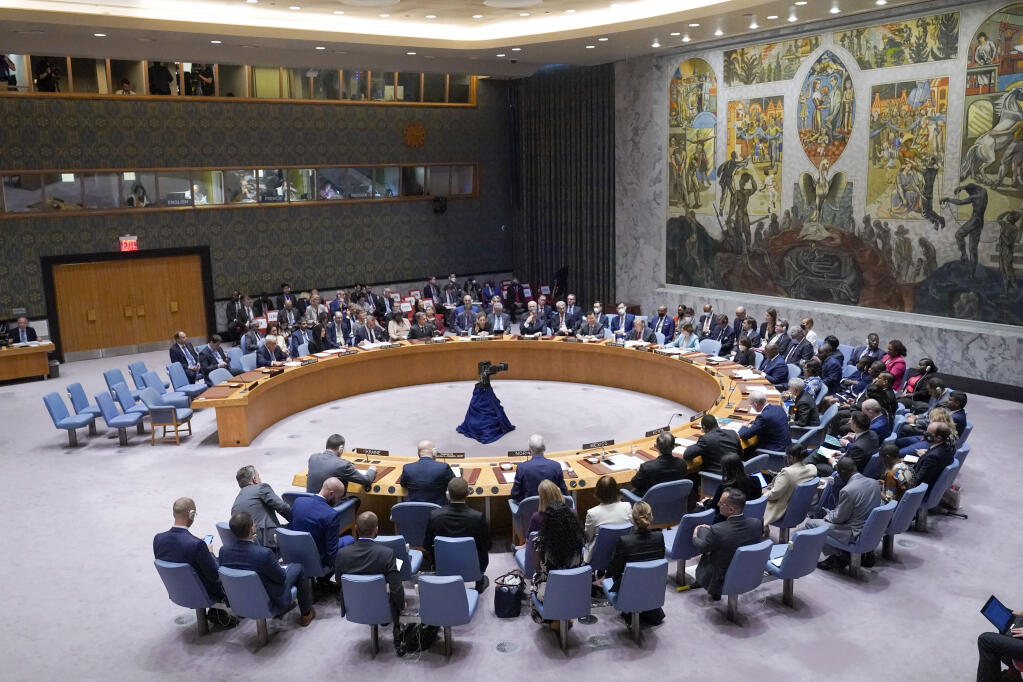 The United Nations Security Council meets on the situation in Ukraine, Thursday, Sept. 22, 2022 at United Nations headquarters. (AP Photo/Mary Altaffer)
