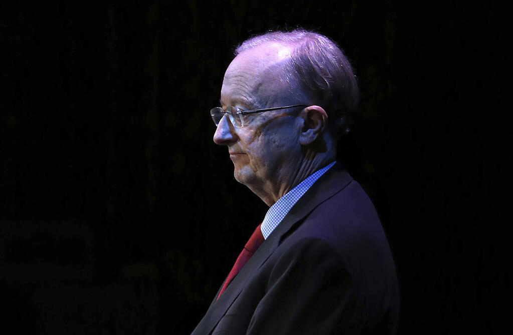 John Clayton presents the 2016 Male Sports Star of the Year Award during the MTRWestern 82nd Annual Sports Star of the Year Awards on Feb. 8, 2017, at the Paramount Theater in Seattle. Clayton died Friday, March 18, 2022, following a short illness. He was 67. (Genna Martin / seattlepi.com)