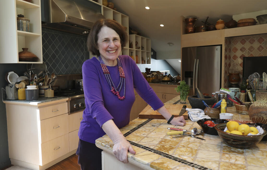 Paula Wolfert in the kitchen at her home in Sonoma, Calif., March 11, 2017. Wolfert, the author of nine cookbooks, is suffering dementia. But she retains her insatiable drive and is fighting back with a regimen of brain-boosting foods. (Jim Wilson/The New York Times)