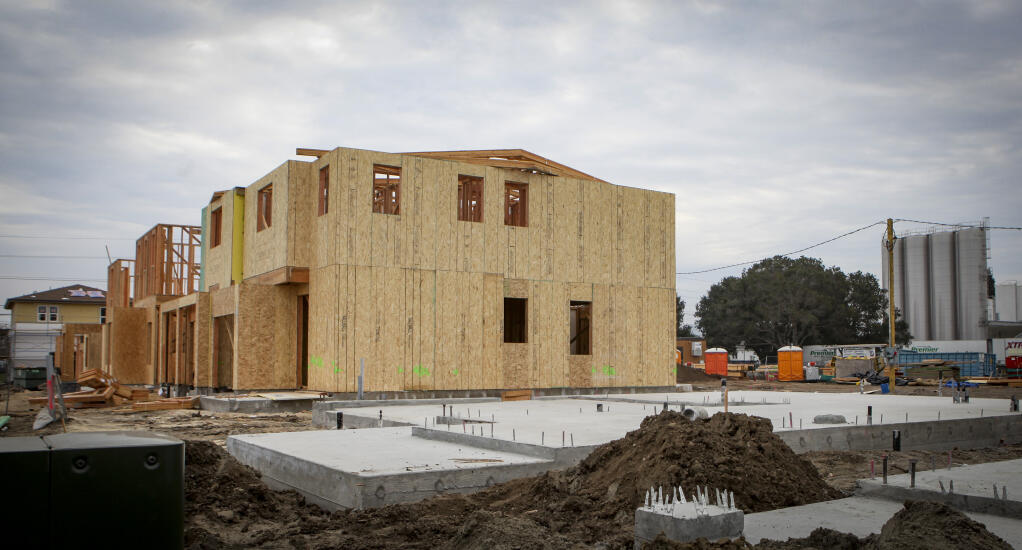 New homes under construction in the Riverbend development in midtown Petaluma, behind Clover. Monday, December 26, 2022. (CRISSY PASCUAL/ARGUS-COURIER STAFF)