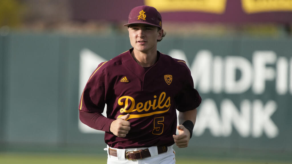 Arizona State outfielder Joe Lampe during a game against UNLV on Tuesday, April 26, 2022, in Tempe. (Rick Scuteri / ASSOCIATED PRESS)