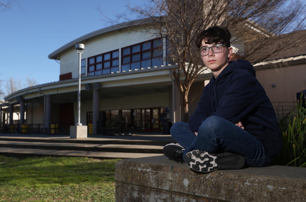 Kenilworth Junior High student body president Preston Stewart states that students aren't getting to eat because of long lunch lines.  (Christopher Chung/ The Press Democrat)