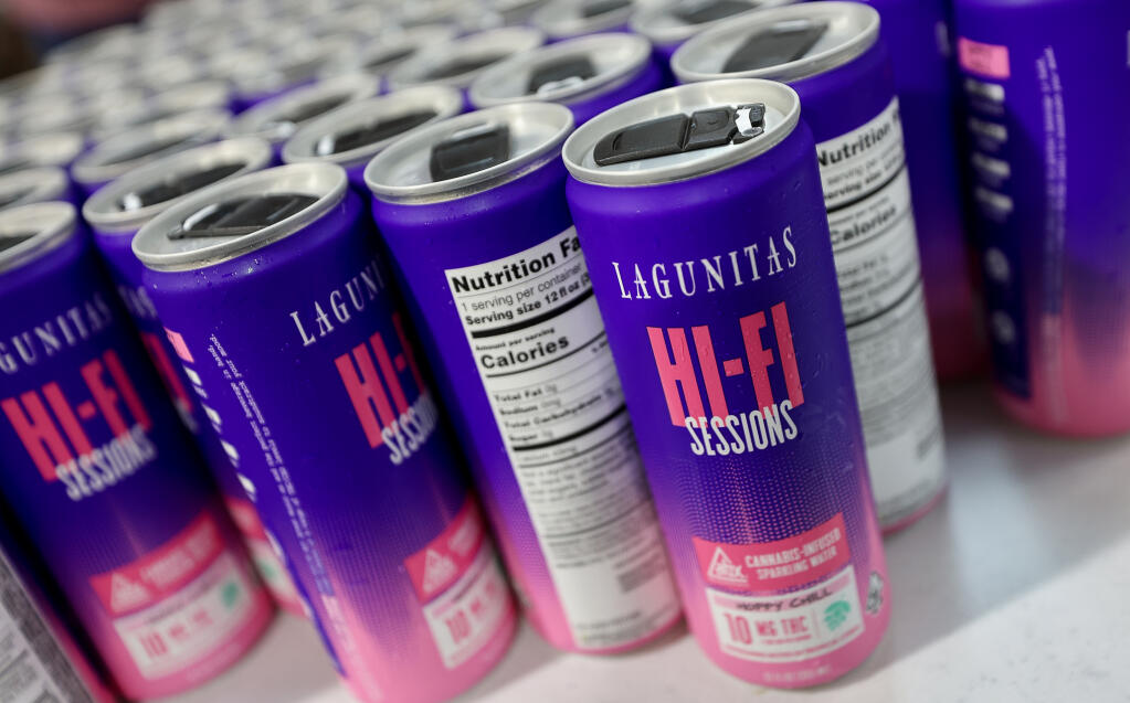 Cans of Lagunitas Hi-Fi Sessions fresh off the canning line at CannaCraft in Santa Rosa in early 2022. The industry sought support from the FDA, which passed the buck on Jan. 26, 2023. (Christopher Chung/ The Press Democrat)