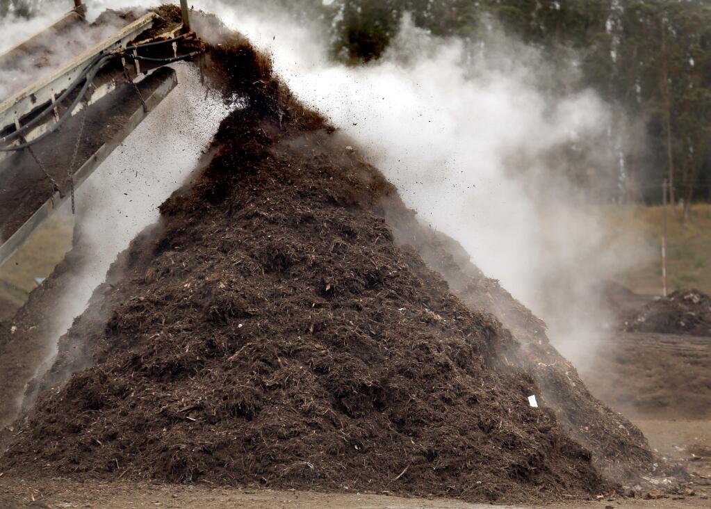 Raw vegetation is mulched at the Sonoma Compost Company in 2015. Sonoma County is exploring a new compost facility near Santa Rosa. (Kent Porter / Press Democrat) 2015