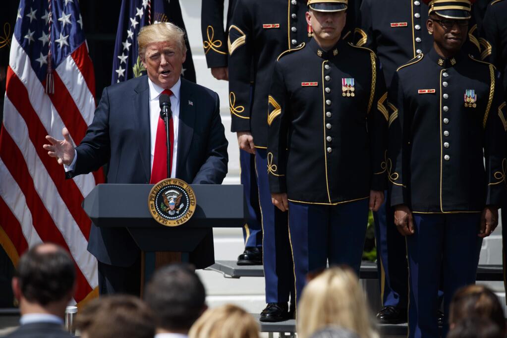 President Donald Trump speaks during a 'Celebration of America' event at the White House, Tuesday, June 5, 2018, in Washington, in lieu of a Super Bowl celebration for the NFL's Philadelphia Eagles that he canceled. (AP Photo/Evan Vucci)