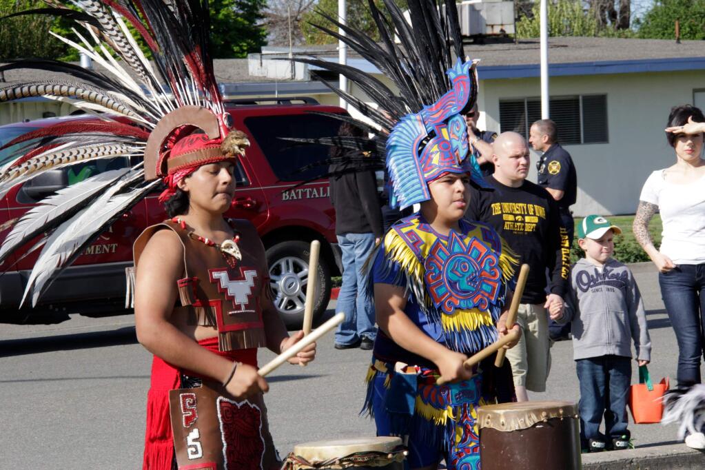 The Aztec Dancers performed for the crowd at the 10th Annual Great Petaluma Egg Hunt is sponsored by the Petaluma Sunrise Rotary and was held on March 28, 2015 at the Petaluma Fairgrounds. (Jim Johnson/For the Argus-Courier)
