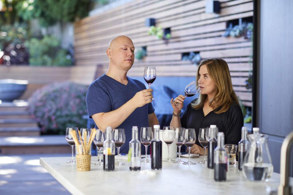 Scott MacFiggen, left, and his wife Regina, are the owners of Sosie Wines - opening soon in downtown Sonoma.