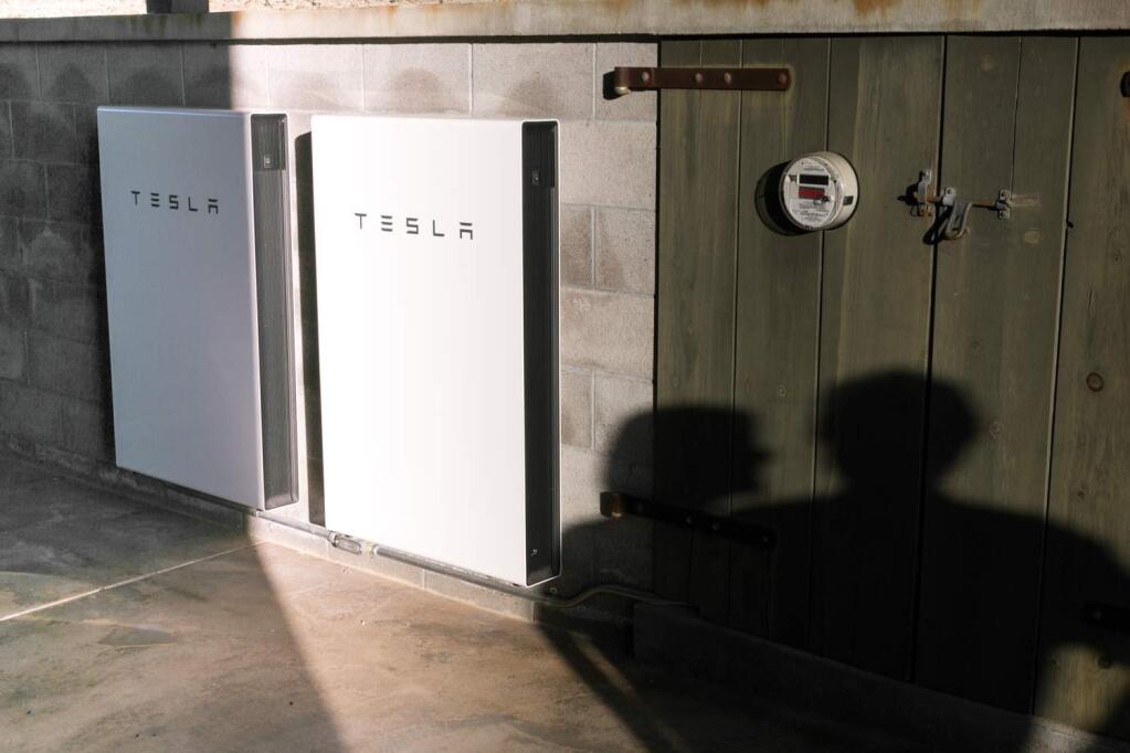 Tesla batteries store energy from solar panels in the Sonoma home of architects Amy Nielsen and Richard Schuh, Wednesday, Sept. 25, 2019. (Photo by Julie Vader/special to the Index-Tribune)
