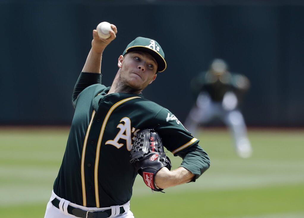 Oakland Athletics starting pitcher Sonny Gray throws to the Chicago White Sox during the second inning Wednesday, July 5, 2017, in Oakland. (AP Photo/Marcio Jose Sanchez)