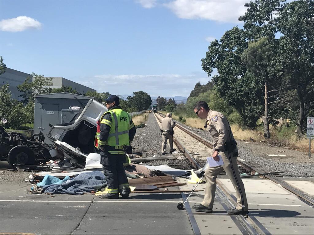 A truck and SMART train collided near Todd Road and Moorland Avenue in Santa Rosa Thursday, May 31, 2018. (Beth Schlanker / The Press Democrat)