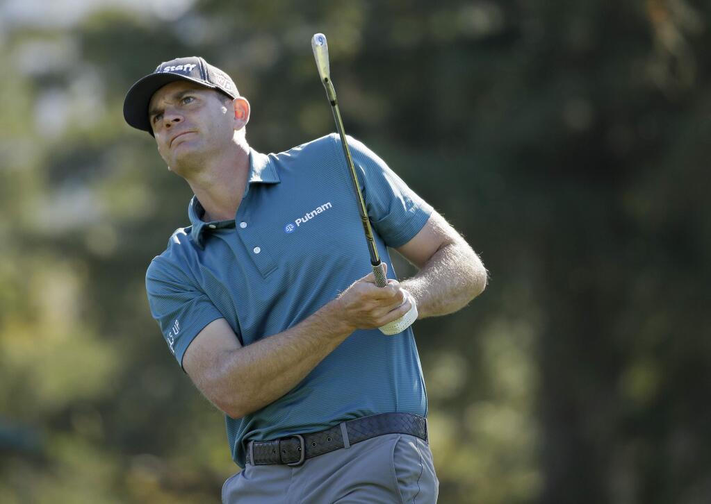 Brendan Steele follows his shot from the second tee of the Silverado Resort North Course during the first round of the Safeway Open Thursday, Oct. 5, 2017, in Napa, Calif. (AP Photo/Eric Risberg)