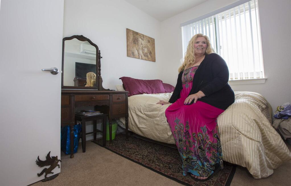 Homeless for a year, Melissa Canaday moved into her one-bedroom apartment on February 1 in the Fetters Mid-Pen project on Highway 12 in Boyes Hot Springs. The $669-a-month rent is well below market rates for the Valley. (Photo by Robbi Pengelly/Index-Tribune)