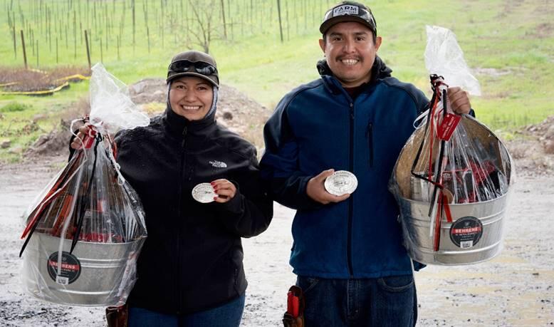 First-place finishers of Napa Valley Farmworker Foundation’s 21st annual Napa County Pruning Contest on Feb. 4, 2023, were, from left, Alejandra Mendoza of Trefethen Family Vineyards and Rene Alejo of FARM Napa Valley. (Suzanne Becker Bronk photo)