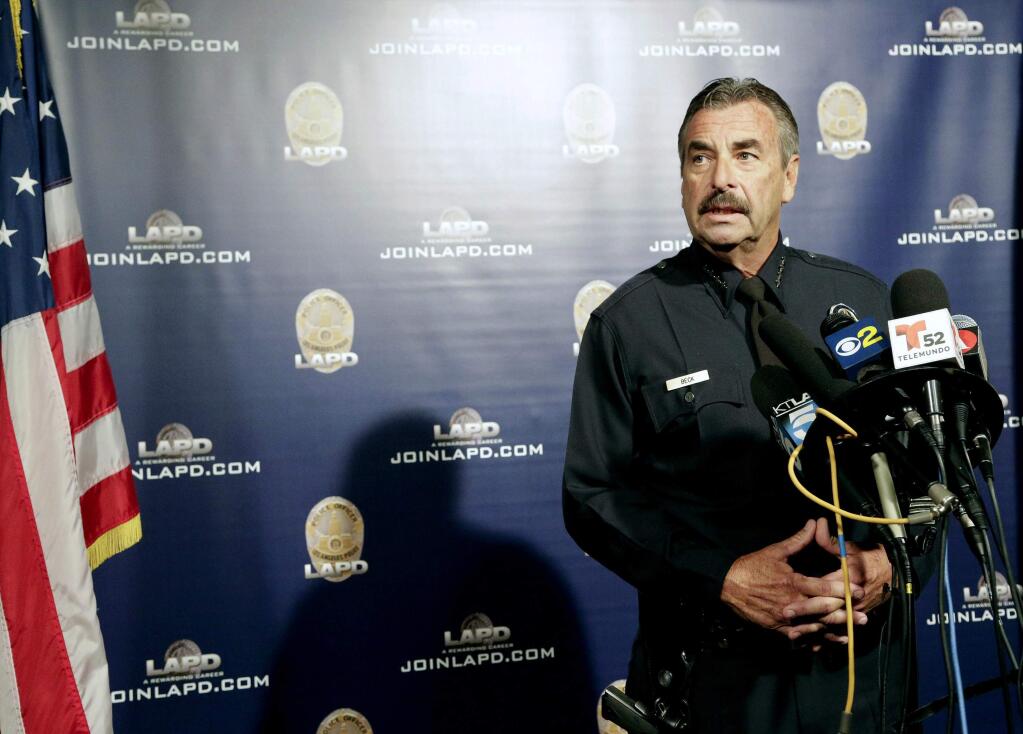 FILE - In this Oct. 4, 2016, file photo, Los Angeles Police Chief Charlie Beck speaks at a news conference in Los Angeles. A 16-year-old boy was shot dead as he pointed a fake gun at police in Los Angeles wanted to kill himself, Beck said. California's attorney general says more than 150 people died during encounters with police in the state last year. A report released Thursday, Aug. 17, 2017, by Attorney General Xavier Becerra marks the first time California has publicly released statewide police force statistics. The report found there were 782 incidents in 2016 where a police officer used force that resulted in serious injury or death. (AP Photo/Nick Ut, File)