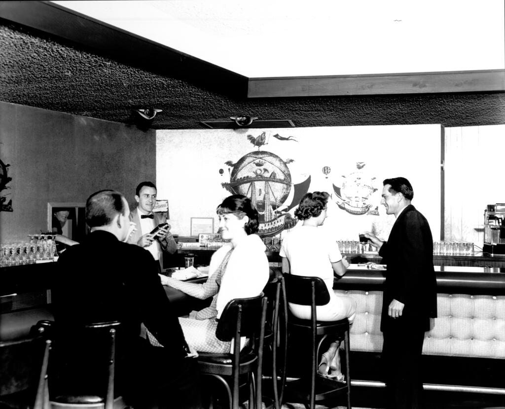 The bar at Los Robles Lodge in Santa Rosa in 1962, the year it opened. Los Robles Lodge was in business for over 40 years. (Don Meacham)