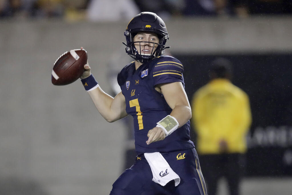 FILE -  In this Sept. 27, 2019, file photo, California quarterback Chase Garbers looks to throw against Arizona State in the first half of an NCAA college football game in Berkeley, Calif. Garbers has emerged as a reliable option under center at a school that has produced its share of star quarterbacks but most recently had shined on the defensive side of the ball. (AP Photo/Ben Margot, File)