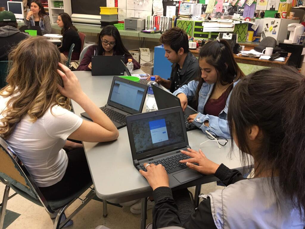 SVHS freshmen working on an English assignment on Chromebooks.