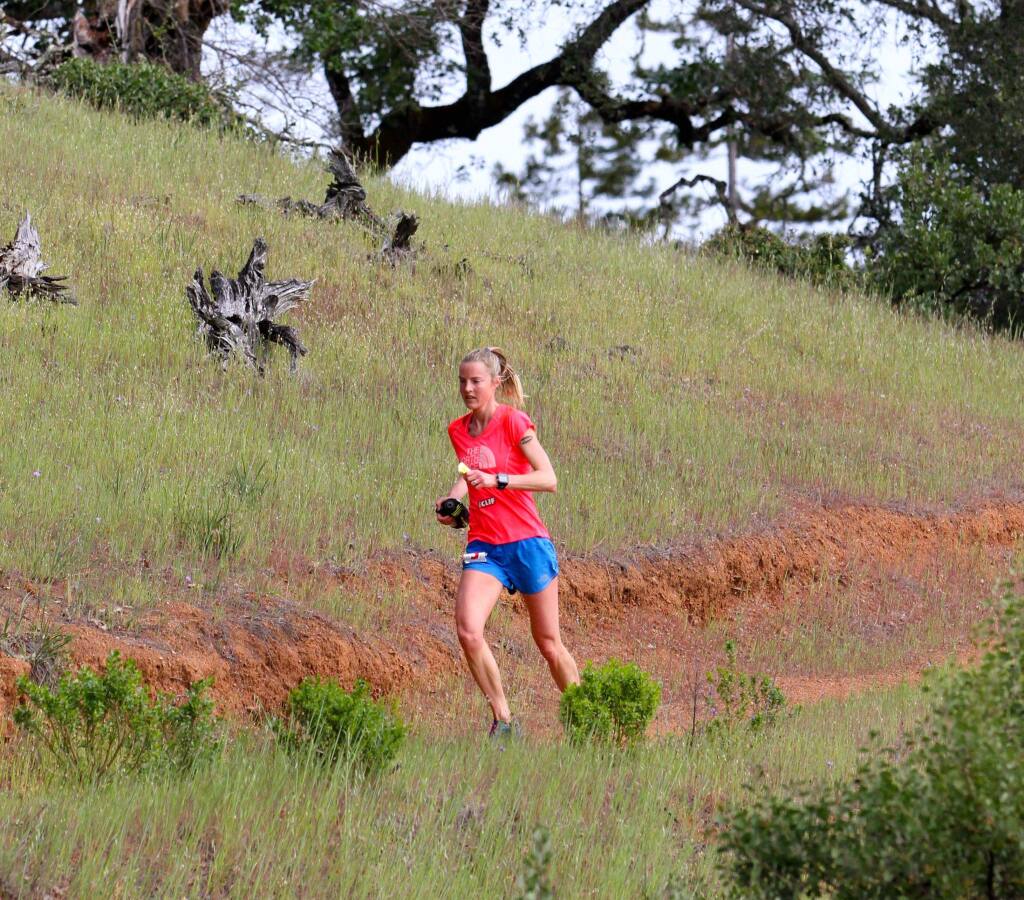 Stephanie Howe of Bend, Ore. runs during the Lake Sonoma 50 Saturday.