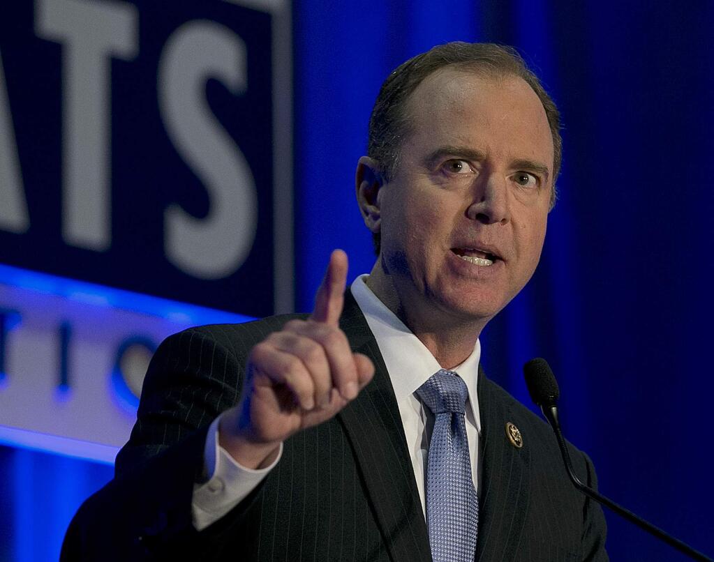 U.S. Rep. Adam Schiff, the ranking Democrat on the House Intelligence Committee addresses the California Democratic Party convention, Saturday, May 20, 2017, in Sacramento, Calif. (AP Photo/Rich Pedroncelli)