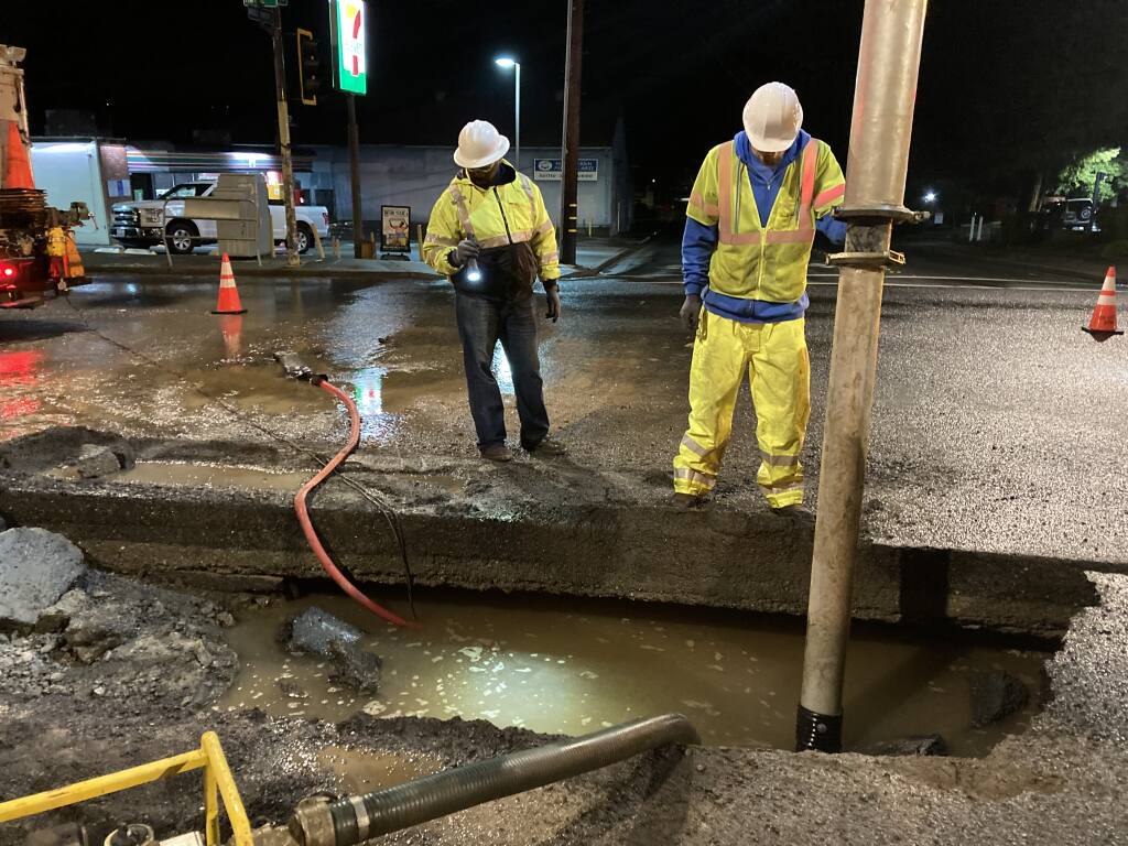 Flooding due to a water main break  closed a section of Highway 12 in Santa Rosa, Thursday, Nov. 4, 2021. (City of Santa Rosa)