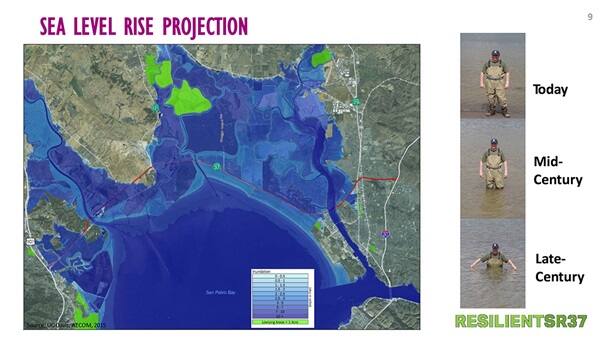 Sea level rises up to 3 feet will present more headaches for San Francisco Bay Area drivers in the coming decades.(courtesy of Caltrans)