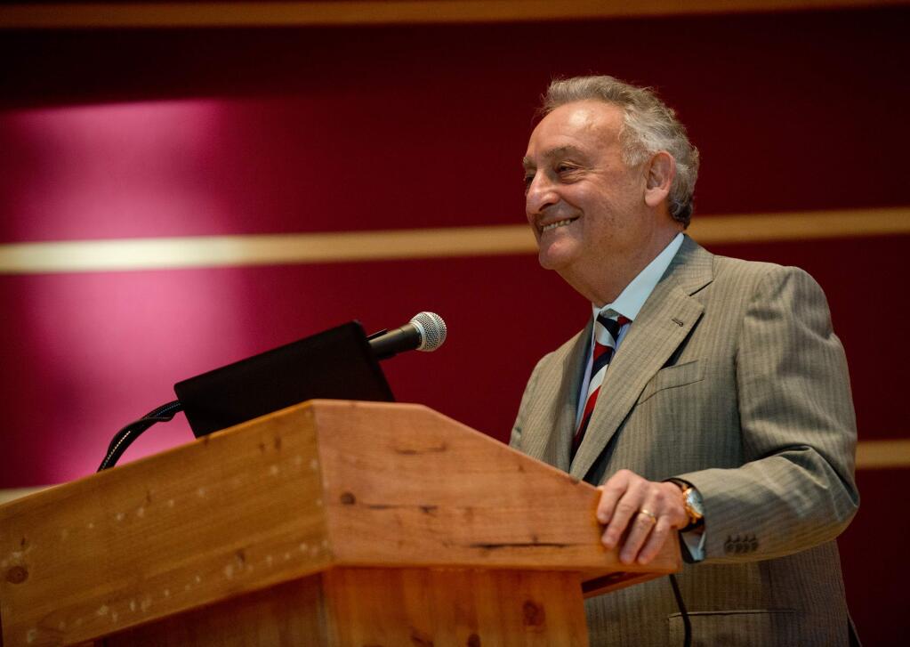 Sandy Weill, former Chairman and CEO of Citigroup and lead donor to the Green Music Center, gives a keynote speech during the 2013 SSU Economic Outlook Conference at Sonoma State University in Rohnert Park, Calif., on February 27, 2013. (Alvin Jornada / The Press Democrat)