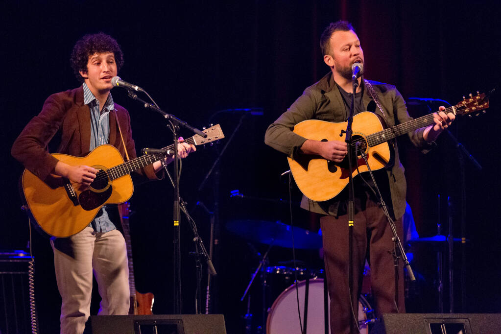 Austin Ferreira, left, and Tanner Walle, of the band State Fair perform at the Solstice Benefit Concert for La Luz Sonoma held at Sebastiani Theatre in Sonoma, Calif., on Tuesday, Dec. 21, 2021. (Darryl Bush / For The Press Democrat)