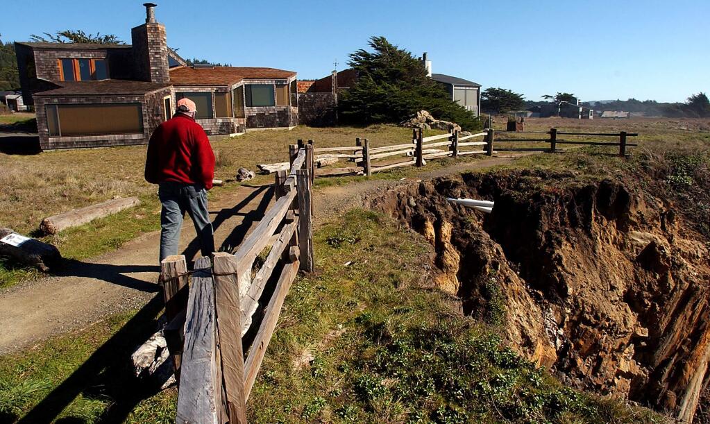 The trail to Walk On Beach at Sea Ranch remains closed to the public due to erosion damaging a portion of the trail. The trail is currently only open to residents of the Sea Ranch community. (Photo by Christopher Chung / The Press Democrat)