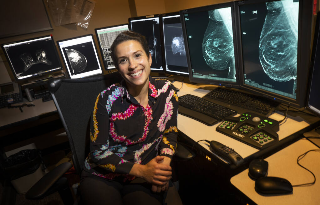 Radiologist Dr. Brittany Dashevsky, records  her diagnosis of scans at the Breast Health Center at Providence Santa Rosa Memorial Hospital on Friday, October 22, 2021. (Photo by John Burgess/The Press Democrat)