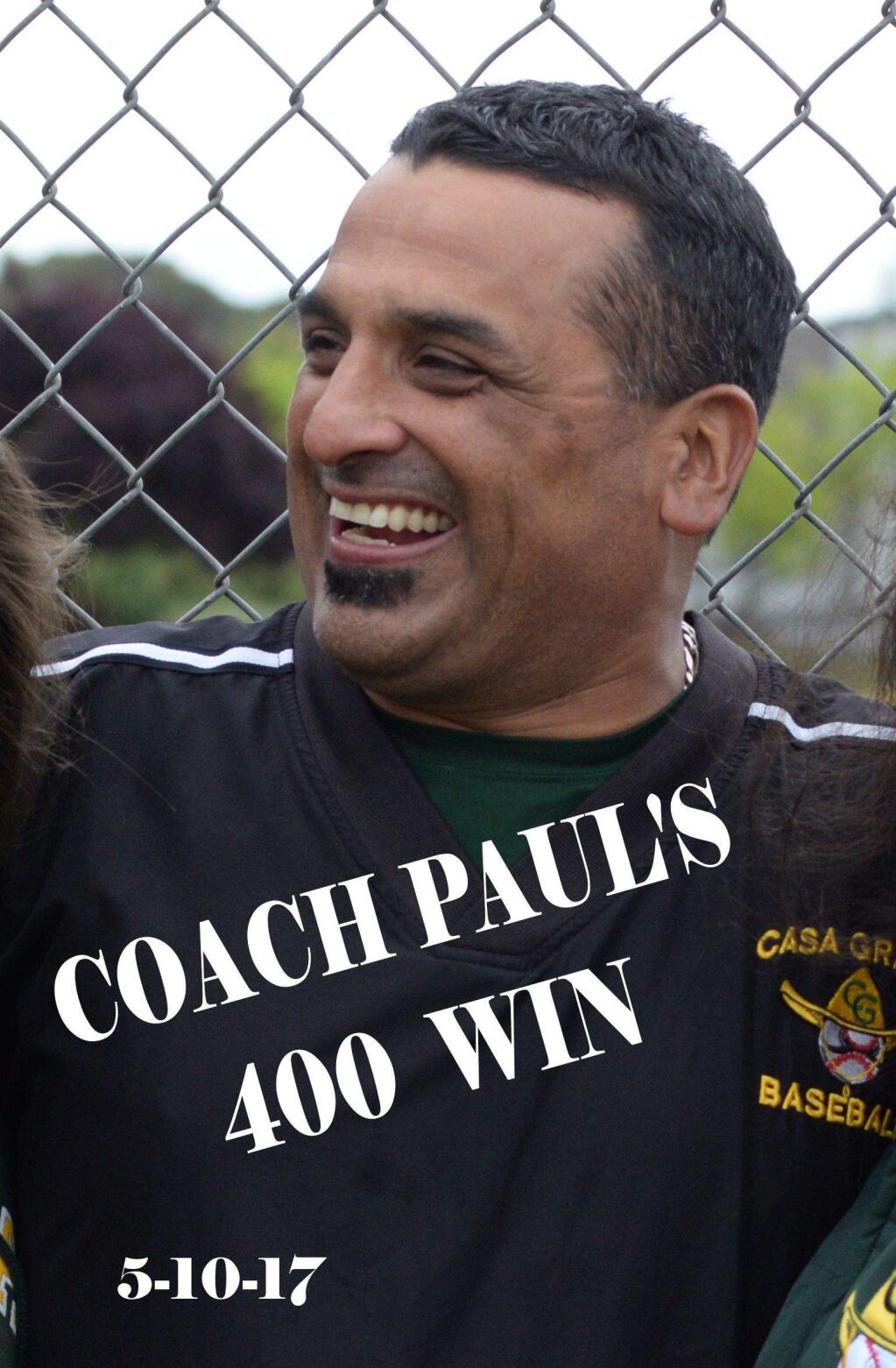 Paul Maytorena has a reason to smile. His Gauchos have just beaten Rancho Cotate to give him the 400th victory of his varsity coaching career. (SUMNER FOWLER/ FOR THE ARGUS-COURIER)