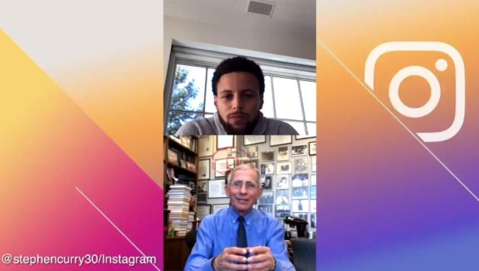 Warriors guard Stephen Curry, top, talks to Dr. Anthony Fauci, director of the National Institute of Allergy and Infectious Diseases, about the COVID-19 pandemic on Curry's Instagram channel Thursday. (Instagram)
