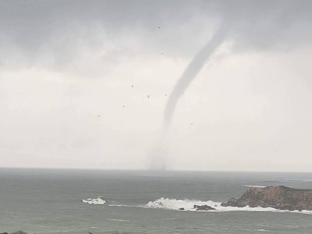 A waterspout forms off the Sonoma Coast near Jenner, Tuesday, Jan. 10, 2023. (Omar Rogers)