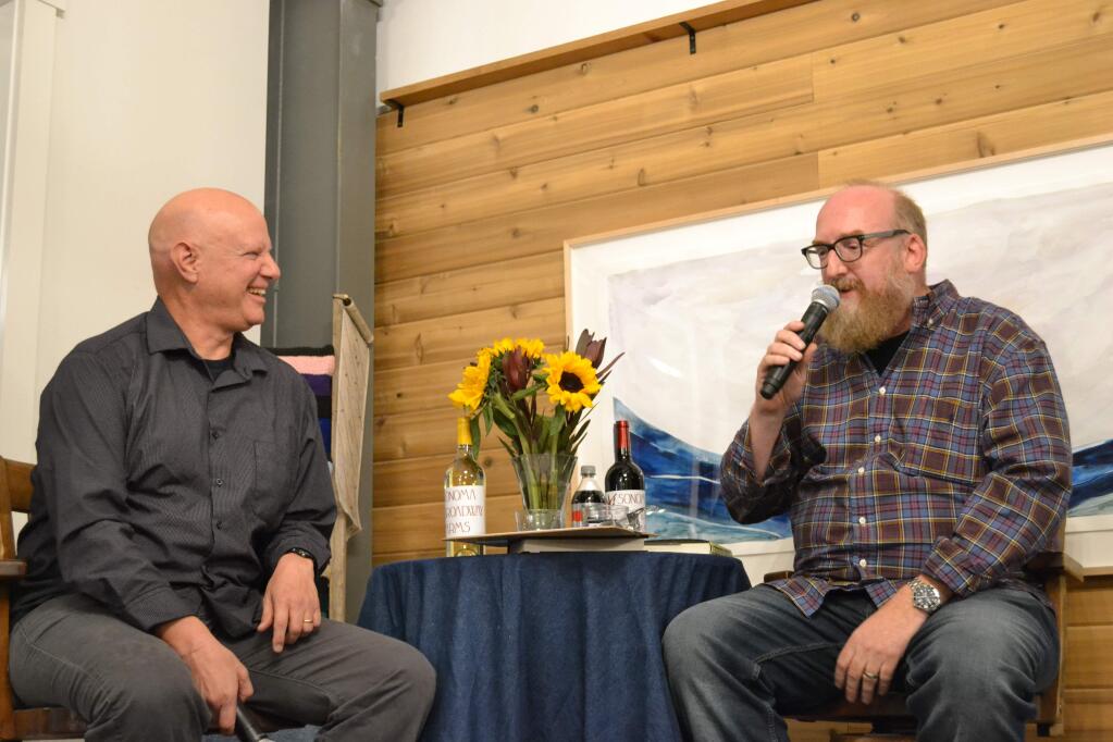 Reed Martin, left, and Brian Poshen talked about the old days at the recent Barn Talk at Sonoma Broadway Farms.