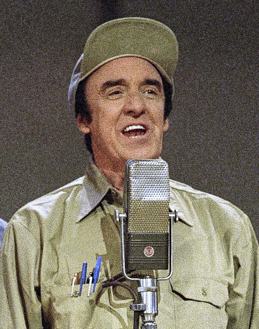 FILE - In this May 7, 1992 file photo, Jim Nabors, a cast member from 'The Andy Griffith Show,' appears in Nashville, Tenn. Nabors died peacefully at his home in Honolulu on Thursday, Nov. 30, 2017, with his husband Stan Cadwallader at his side. He was 87. (AP Photo, File)