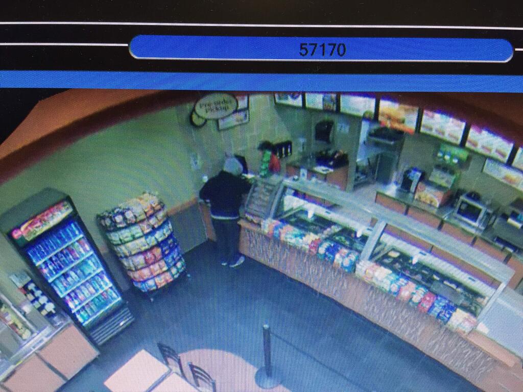 Surveillance video showing the man suspecting of robbing a Petaluma Subway shop on Friday, Jan. 6, 2017. (COURTESY OF PETALUMA POLICE DEPARTMENT)